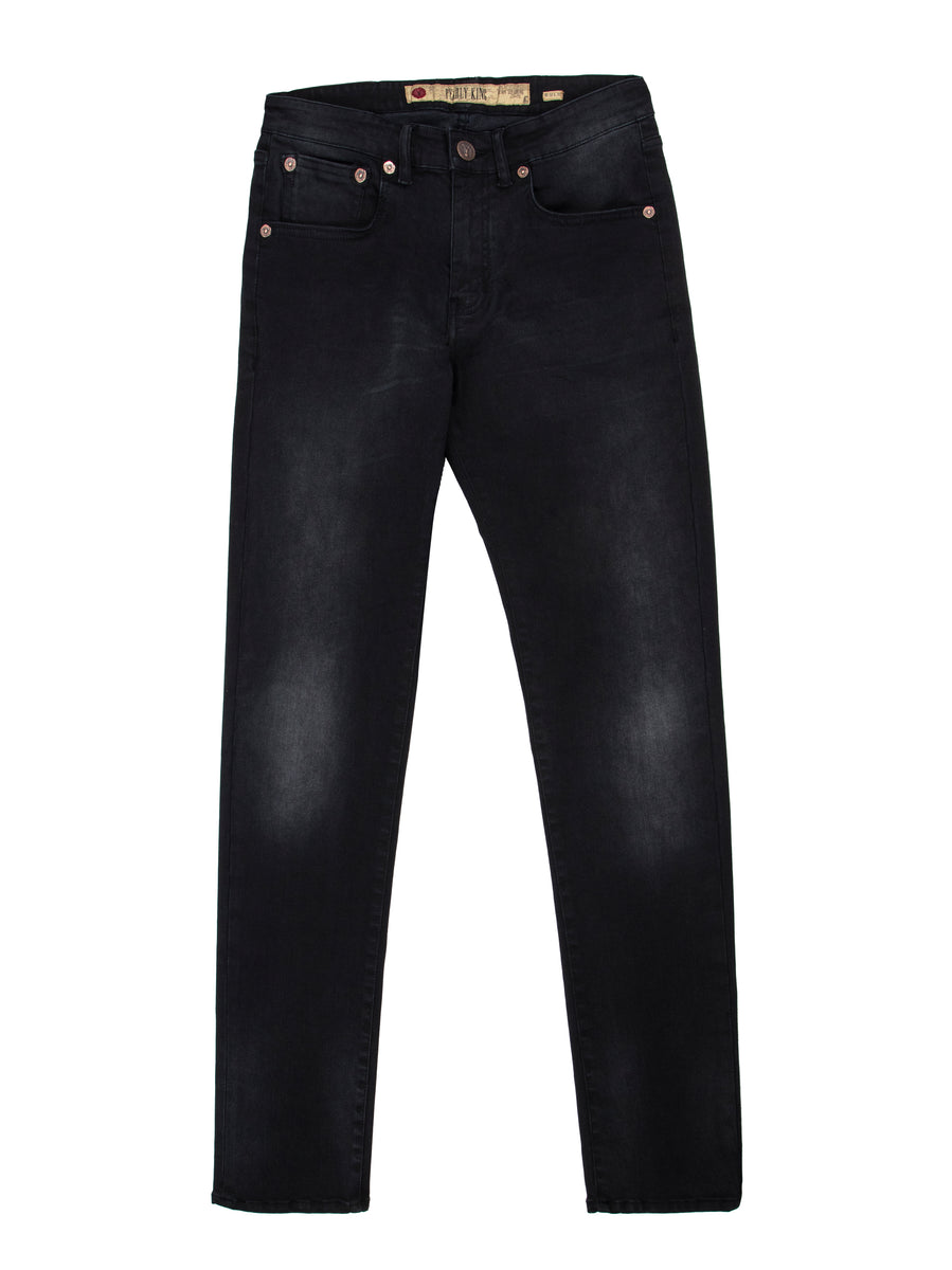 Slim hyper flex stretch mens fault denim jean in black | Pearly King