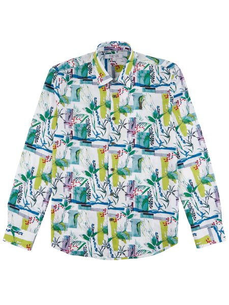 Colombo Green/Blue Printed Mens Long Sleeve Shirt | Pearly King