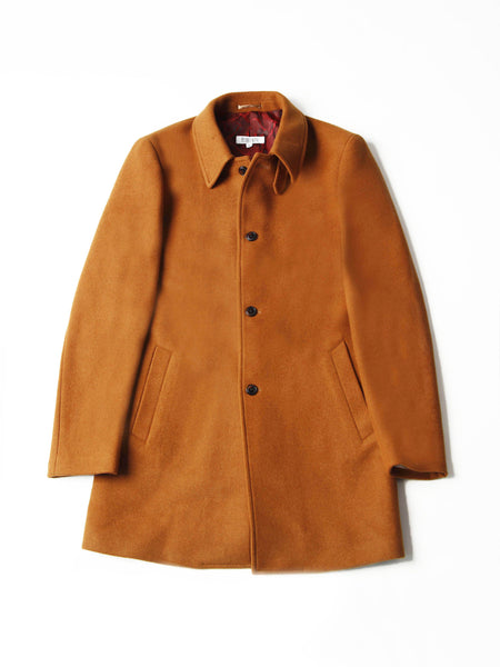 Wool blend classic covert tailored car coat in rust | Pearly King